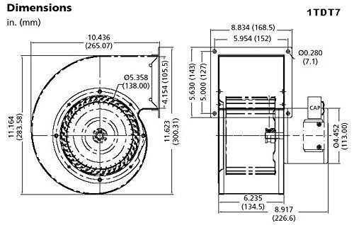 Dayton Model 1TDT7 Blower 542/409 CFM 2-Speed 1430 RPM 115V 60/50hz (4C566) by Dayton