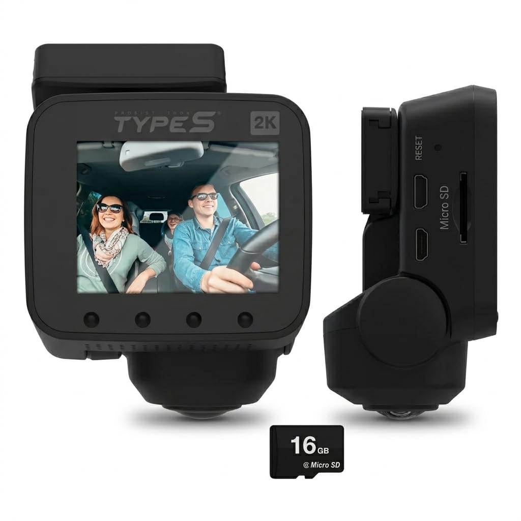 Type S P100 Smart 360° Dash Camera Front & Inside, Parking Surveillance, 1080P Blind Side Coverage, VR 360 Video Recording Mode, Automatic Night Vision, Uber Lyft, SD Card Included