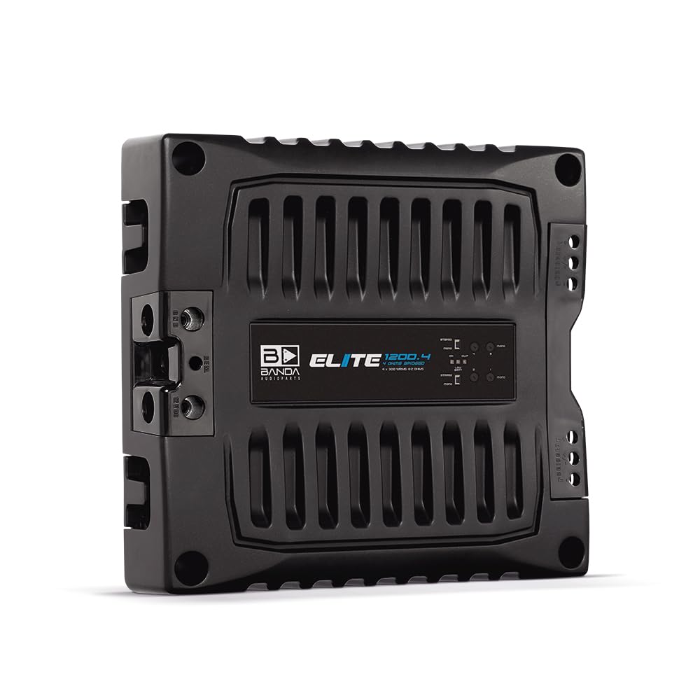 Banda Audioparts Elite 1200.4 1-Ohm Stable 4-Channel Car Amplifier - 1200W RMS @ 12.6V Class D Full Range Amp, Compact High-Efficiency 4CH Amplifier for Speakers & Subwoofers and Drivers and TWEETERS