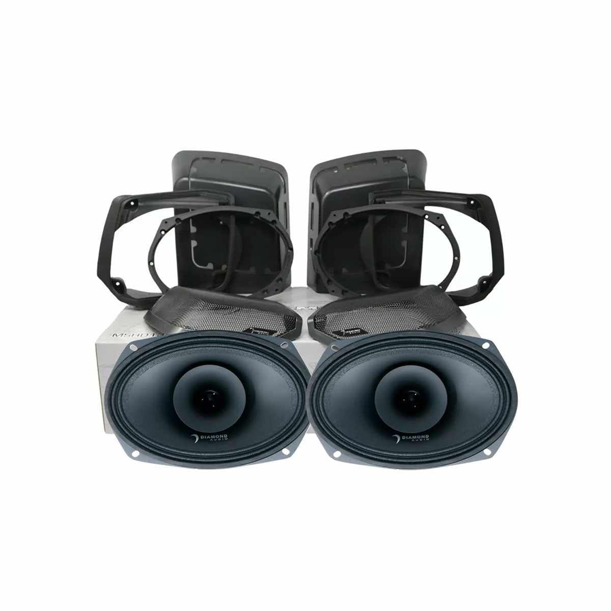 Diamond Audio MSHD9813RG 98-13 Road Glide Plug-N-Play Receiver with MICRO82U 2 Ch Class D Amplifier and MSMP694LK13 Cut-in Lid Kit with MP694 -Way Full-Range Coaxial Speaker w/1" Horn Tweeter