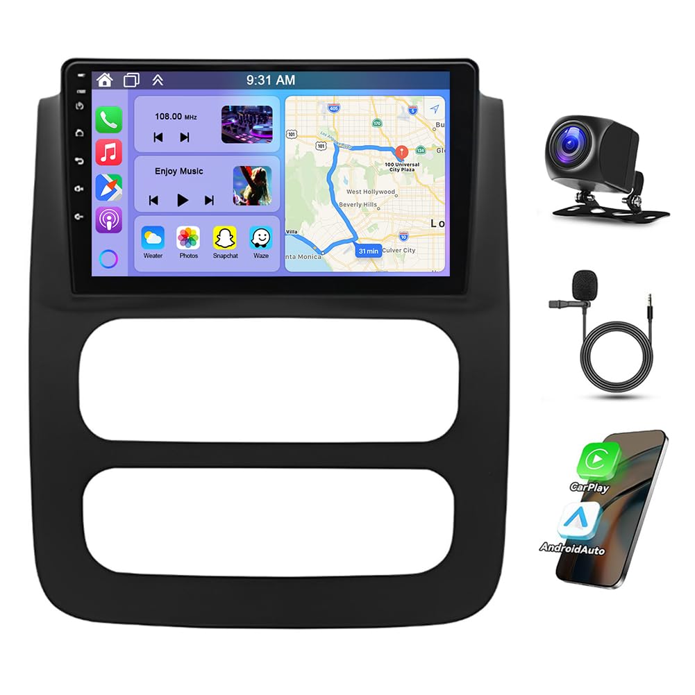 Double Din Car Stereo for Dodge Ram 1500 2500 3500 2002-2005 with Wireless Carplay and Android Auto, 9" Touchscreen 2G+32G Android 13 Car Radio Receiver w/GPS Navi WiFi HiFi SWC AHD Backup Camera Mic
