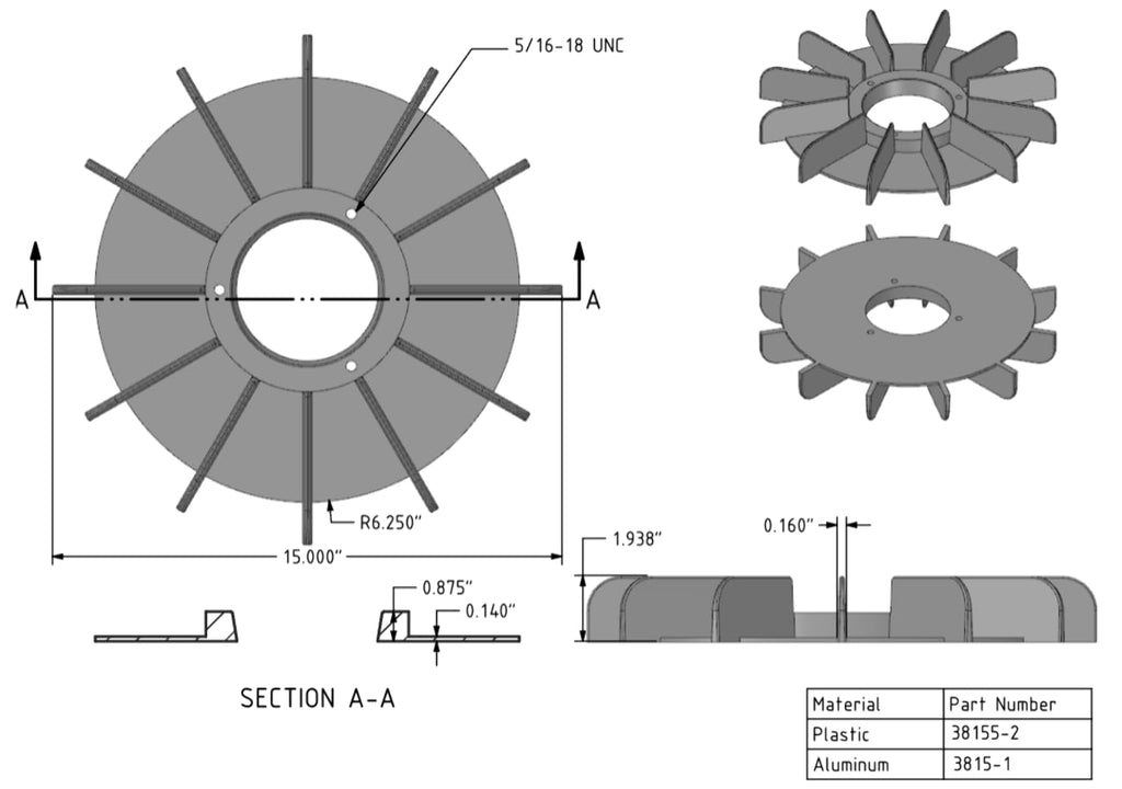 38155-2, Plastic Eze-Fan - 15"(381 mm) Flatback