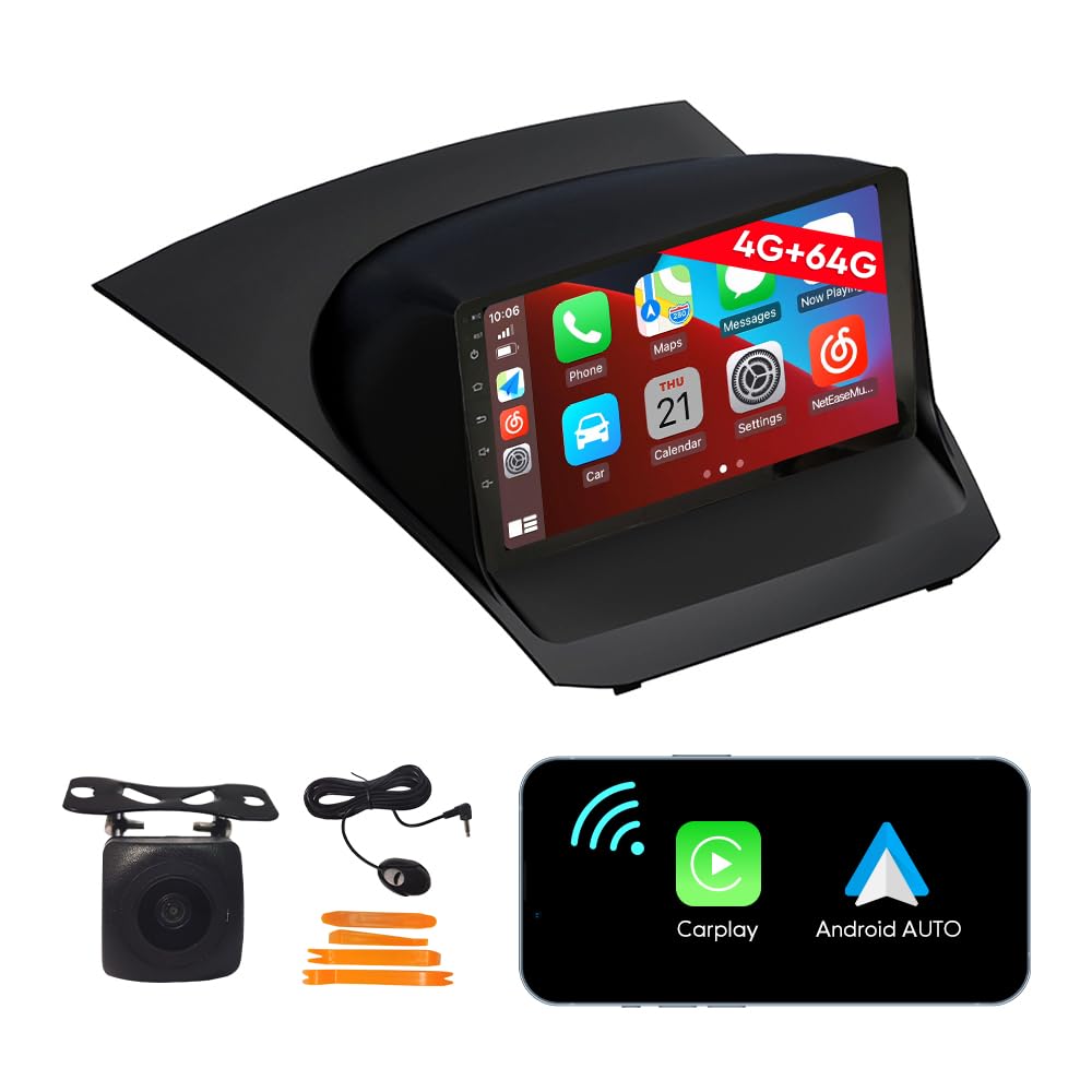 [4G 64G] Android Car Stereo FM Radio Carplay Android Auto 9" Touchscreen Headunit Media Player with Backup Camera for Ford Fiesta 2013 2014 2015 2016 2017