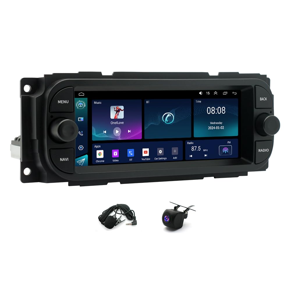 2+64G Double Din Car Stereo for Dodge Ram 1500 2500 2500 3500 2002-2005, 6.86" Touchscreen Car Radio Upgrade Head Unit Android 14 Radio with Wireless Carplay Android Auto Backup Camera FM/RDS DSP SWC