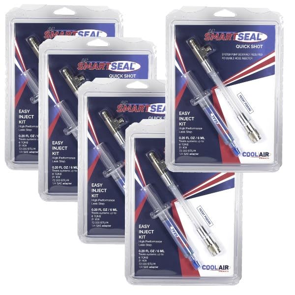 Pack of (5) SmartSeal Quick Shot AC Leak Sealer & Cool Enhancer for HVAC/R Systems (up to 6 ton), Reusable Injector Hose Included