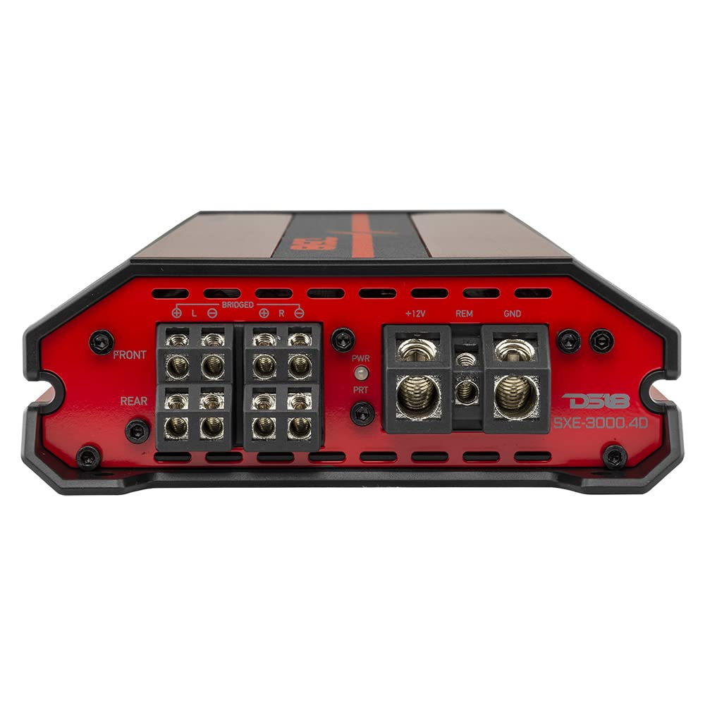 DS18 SXE-3000.4D/RD Car Amplifier Stereo Full-Range Class D 4-Channel 200x4 RMS @4 OHM 3000 Watts - Powerful and Compact Amp for Speakers in Car Audio System (Renewed), RED