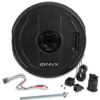 NVX QBSTA 900W Max (300W RMS) 11" Powered Spare Tire Subwoofer Box with Built-in Amp and Remote Bass Knob, Easy to Install in Cars