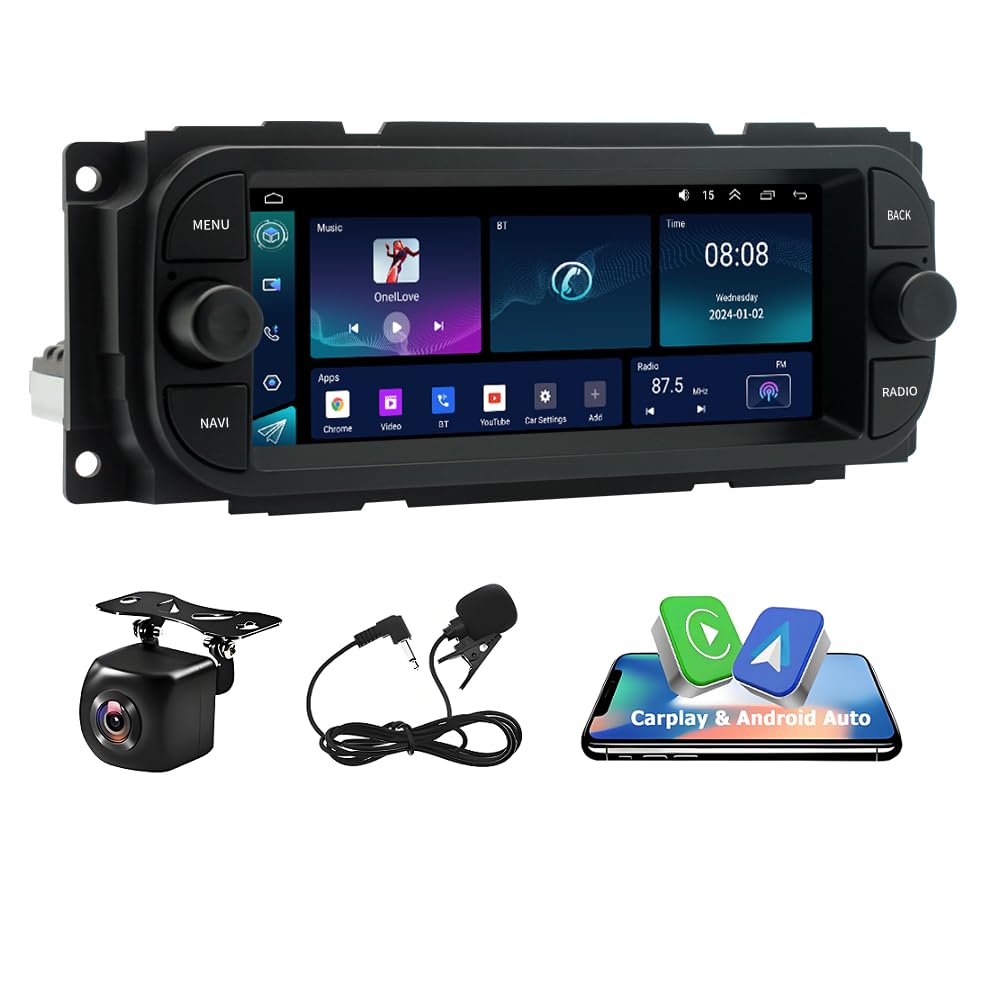 6.86" Touchscreen Car Stereo for Dodge Durango 2001-2003 2G+32G Android 13 Car Radio w/Carplay & Android Auto IPS Touchscreen GPS Navigation w/Bluetooth WiFi FM/RDS Backup Camera Mirror Link SWC