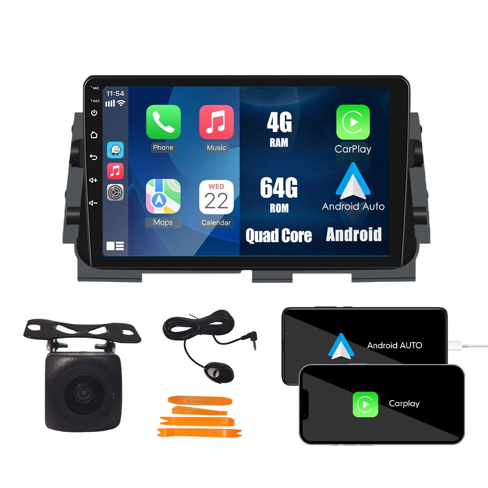 [4G 64G] Android Car Stereo FM Radio Carplay Android Auto 10" Touchscreen Headunit Media Player with Backup Camera for Nissan Kicks 2017 2018 2019