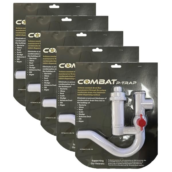 (Pack of 5) Combat P-Trap | Easy-Cleaning HVAC P-Trap with Tab Dispenser | No Venting Needed | Replaces Traditional HVAC P-Traps & Insulation | Compatible with Most Furnace & AC Systems