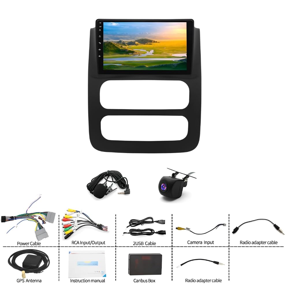 Double Din Car Stereo for Dodge Ram 1500 2500 3500 2002-2005 with Wireless Carplay and Android Auto, 9" Touchscreen 2G+32G Android 13 Car Radio Receiver w/GPS Navi WiFi HiFi SWC AHD Backup Camera Mic