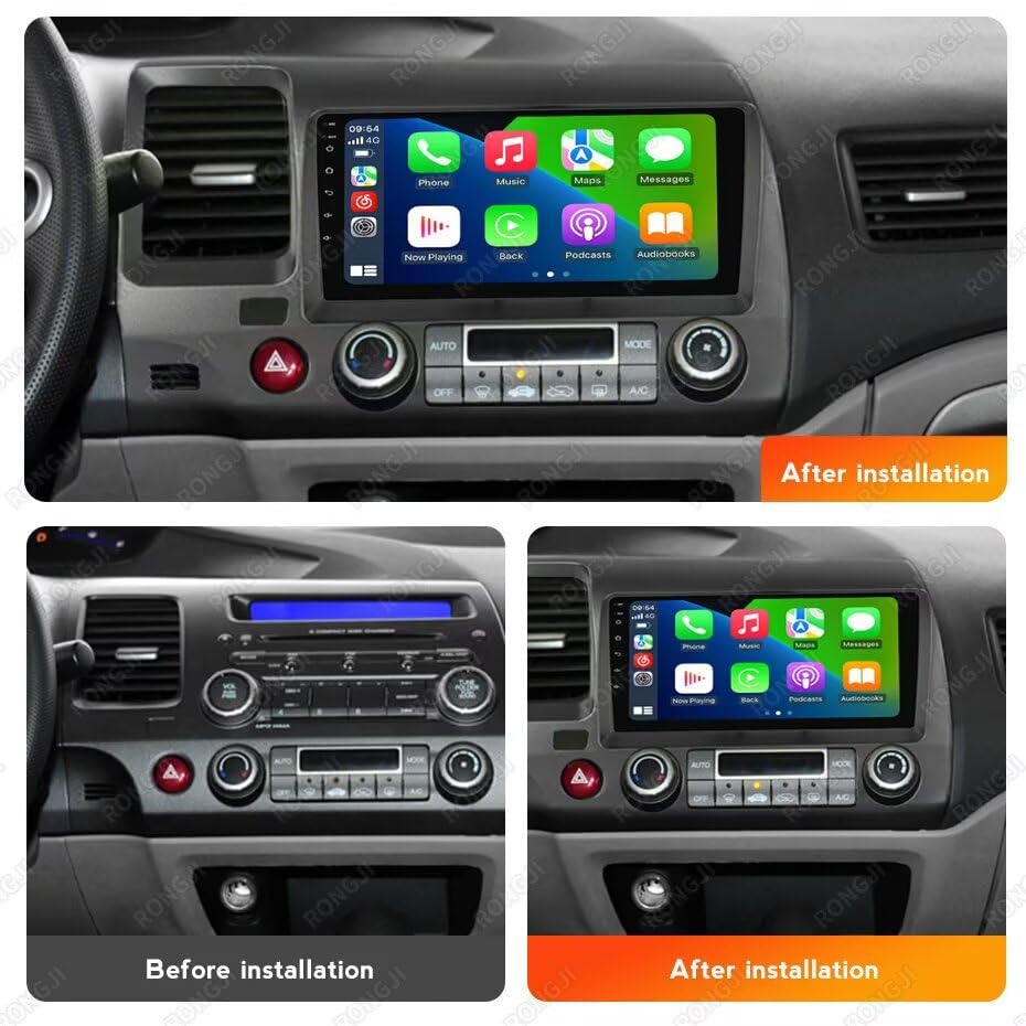 Radio for Honda Civic 2006 2007 2008 2009 2010 2011 Stereo Upgrade Dash Kit Car GPS Navigation,2+32GB 9" IPS Touch Screen Head Unit with Car-Play & Android Auto/SWC/Rear View
