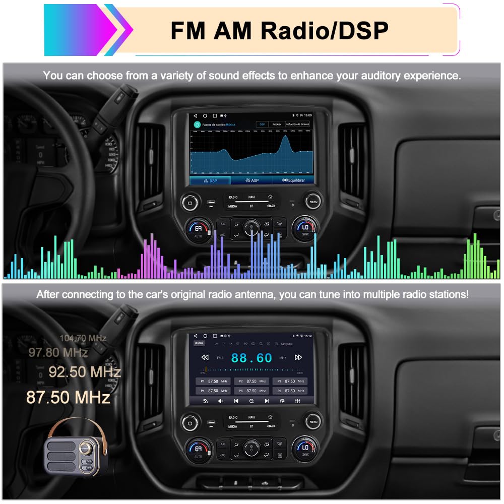 10.1” Car Radio Stereo for Chevy Silverado/GMC Sierra 2014–2018 | 2GB+64GB | Wireless CarPlay & Android Auto | DSP | Backup Camera | SWC | Bluetooth | FM/AM/Radio | SWC | WiFi