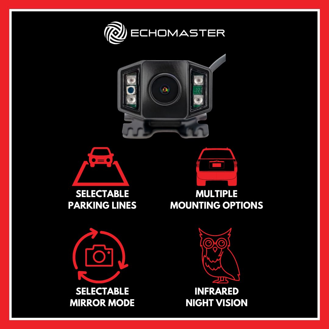 EchoMaster Jeep Wrangler JK Spare Tire Mount AHD Waterproof Backup Camera with Parking Lines + HD Front Camera with Night Vision for Off-Road Driving Bundle