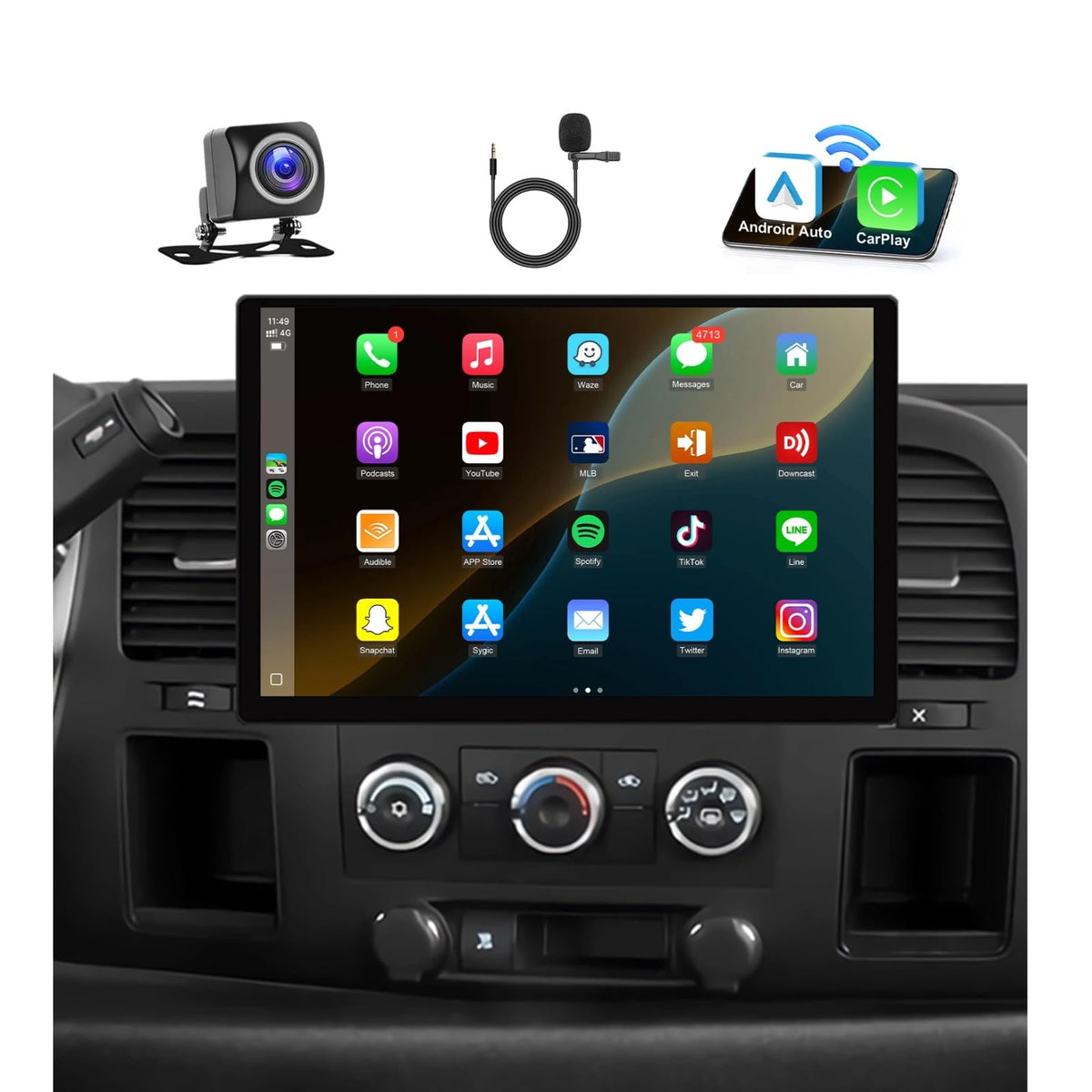 13.1" 2K Car Radio for Chevy Silverado 2007-2013 Tahoe GMC Sierra Yukon Wireless CarPlay Android Auto, Touch Screen Stereo with GPS Navigation 5G WiFi FM Bluetooth SWC+Backup Camera