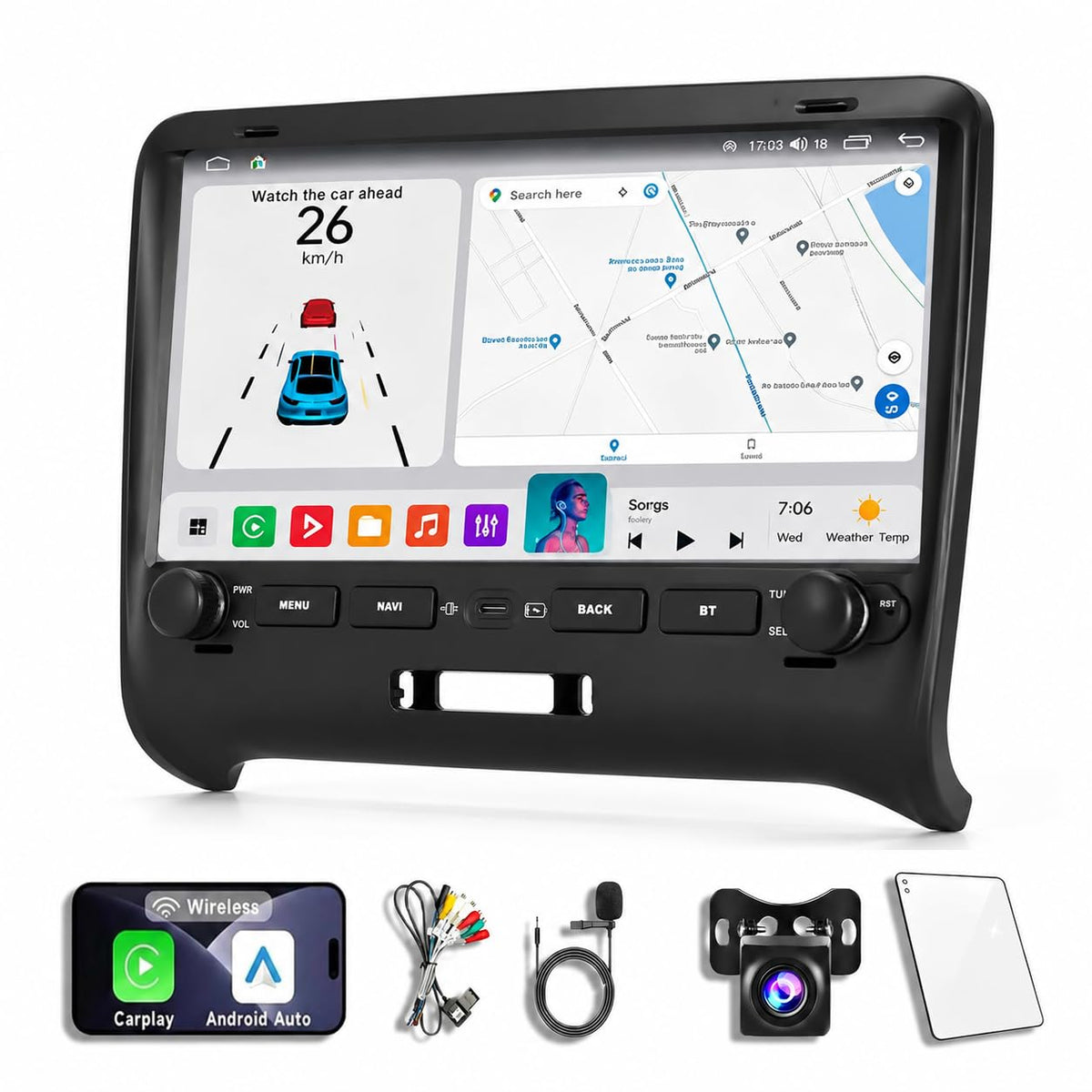 4Core 2+64GB Android 14 Car Radio Stereo for Audi TT MK2 8J 2006-2014, 10.26 Inch Touch Screen Dash Kit with Wireless CarPlay Android Auto GPS Navigation Bluetooth SWC WiFi 5G DSP RDS FM Camera Pleas