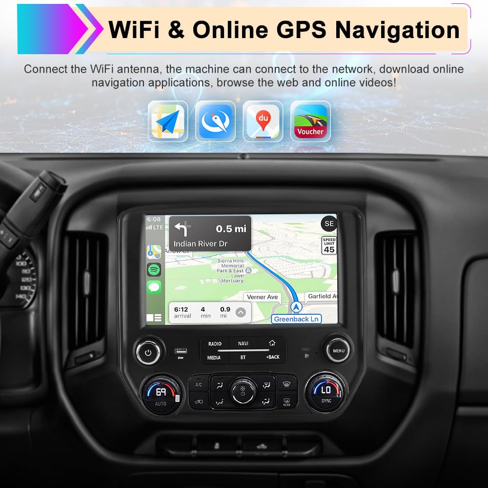10.1” Car Radio Stereo for Chevy Silverado/GMC Sierra 2014–2018 | 2GB+64GB | Wireless CarPlay & Android Auto | DSP | Backup Camera | SWC | Bluetooth | FM/AM/Radio | SWC | WiFi