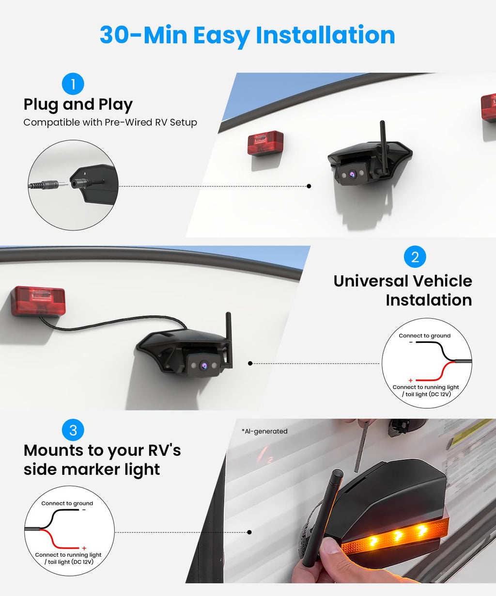 AUTO-VOX Wireless RV Backup Camera System with Rear & Side Cameras