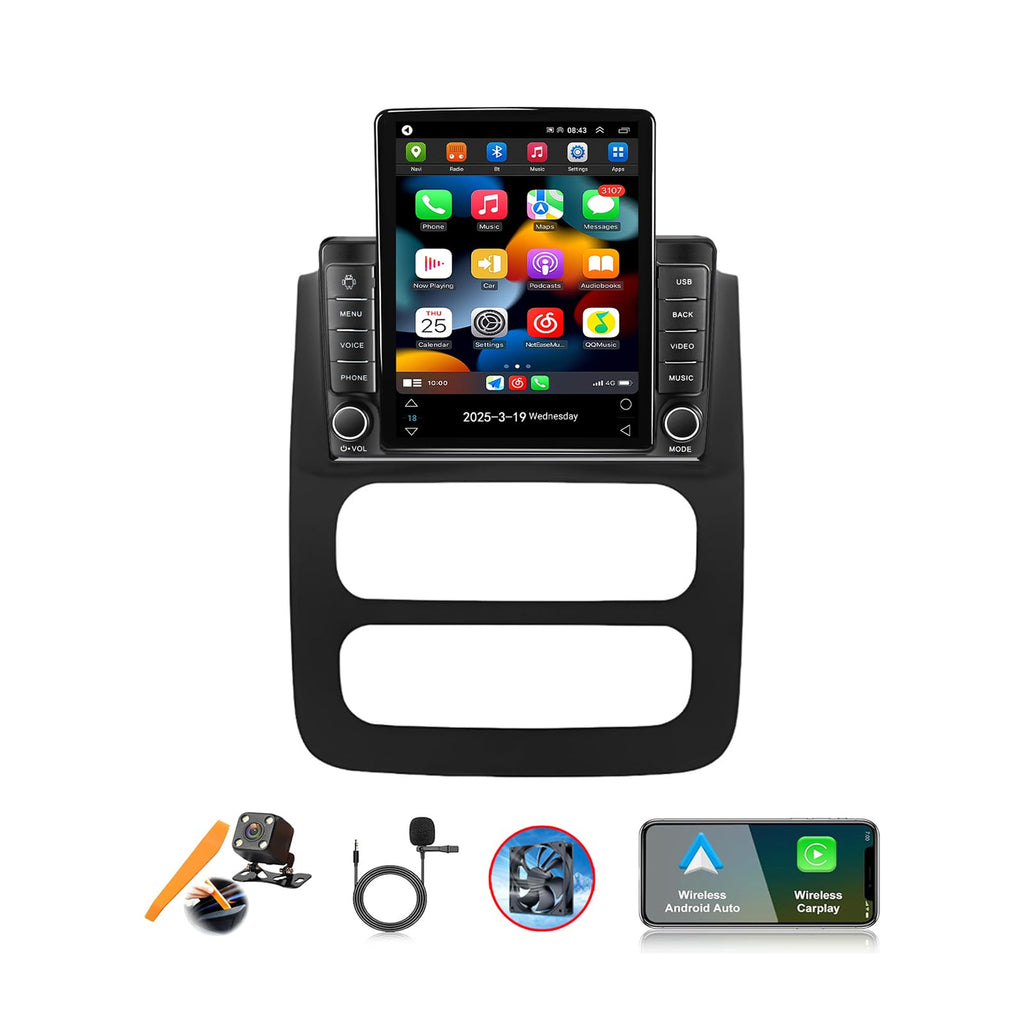 4GB+64GB Car Stereo 8 core Android 15.0 Radio for 2002-2005 Dodge RAM Truck 1500 2500 3500 GPS Navigation 9.7 Inch Multimedia Video Player FM BT Receiver with 4G 5G WiFi Carplay Android Auto