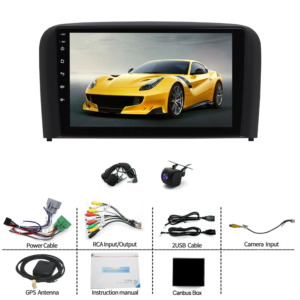 9 Inch Touch Screen Car Radio for Volvo S80 2004-2008 with Android Auto CarPlay, Android 13.0 Double Din Car Audio Multimedia Receiver with GPS ＆ Backup Camera Bluetooth 4+64G