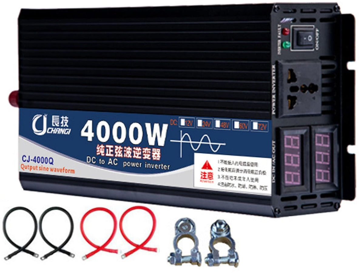 Upgraded high Power 6000W 8000W 10000W 12000W 16000W Pure Sine Wave Power Inverter 12V 24V 48V DC to 110V 220V AC Converter with LED Display for Car/RV Home Solar System(12000W,24vto220V)