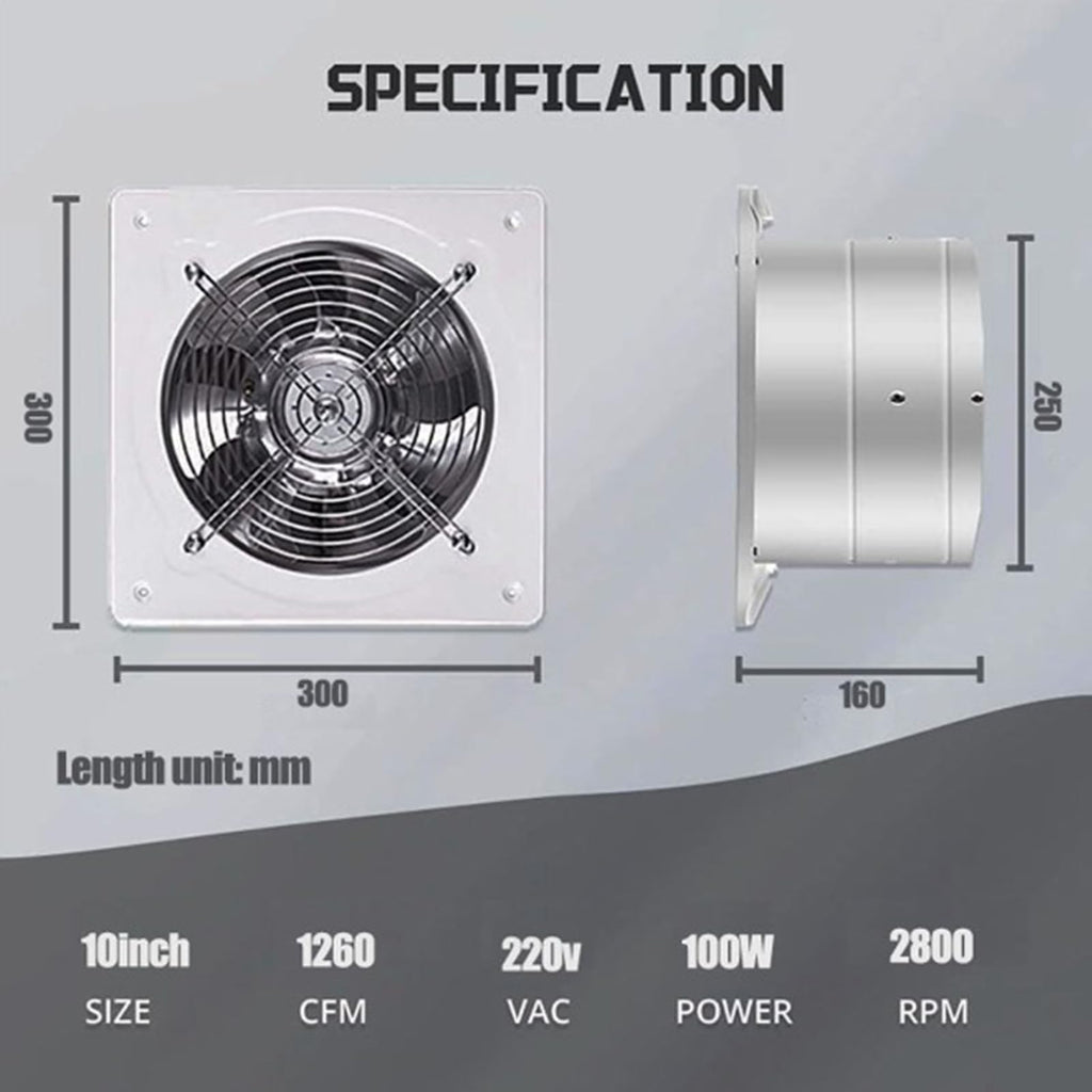 10 inch, High Speed Explosion Proof Industrial Axial Flow Blower 6/8/10 Inch Water Proof Basement Exhaust Fan Low Noise HVAC Ventilation Fan for Factory, Attic 120W