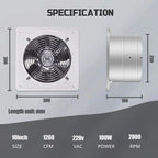 10 inch, High Speed Explosion Proof Industrial Axial Flow Blower 6/8/10 Inch Water Proof Basement Exhaust Fan Low Noise HVAC Ventilation Fan for Factory, Attic 120W