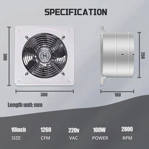 10 inch, High Speed Explosion Proof Industrial Axial Flow Blower 6/8/10 Inch Water Proof Basement Exhaust Fan Low Noise HVAC Ventilation Fan for Factory, Attic 120W