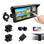 Motorcycle Carplay Screen, Wirelss Carplay Android Auto, Tire Pressure Sensors, Parking Monitoring, WiFi 5 Inch Touchscreen 1080P Front and Rear Camera Motorbike Dash Camera, GPS (5-inch)