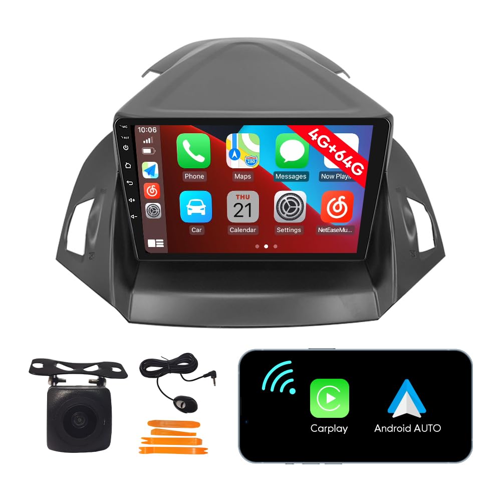 [4G 64G] Android Car Stereo FM Radio Carplay Android Auto 9" Touchscreen Headunit Media Player with Backup Camera for Ford Kuga Escape C-max 2013 2014 2015 2016 2017