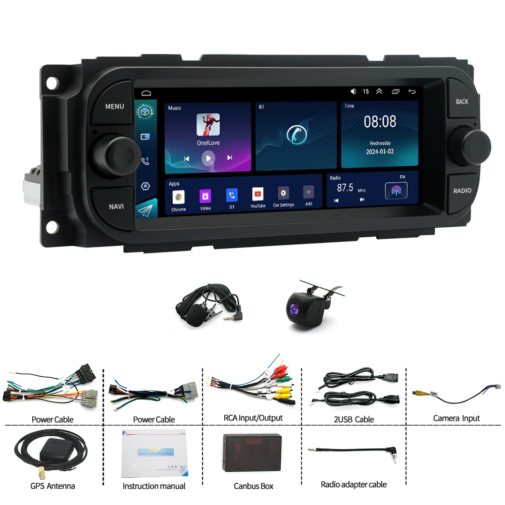 6.86’’ Car Stereo Radio for Dodge Dakota 2002-2004 with Wireless with Carplay Android, Touch Screen Head Unit Upgrade, GPS, WiFi, HiFi, FM, Bluetooth, SWC, Mic, Backup Cam, 2+32GB
