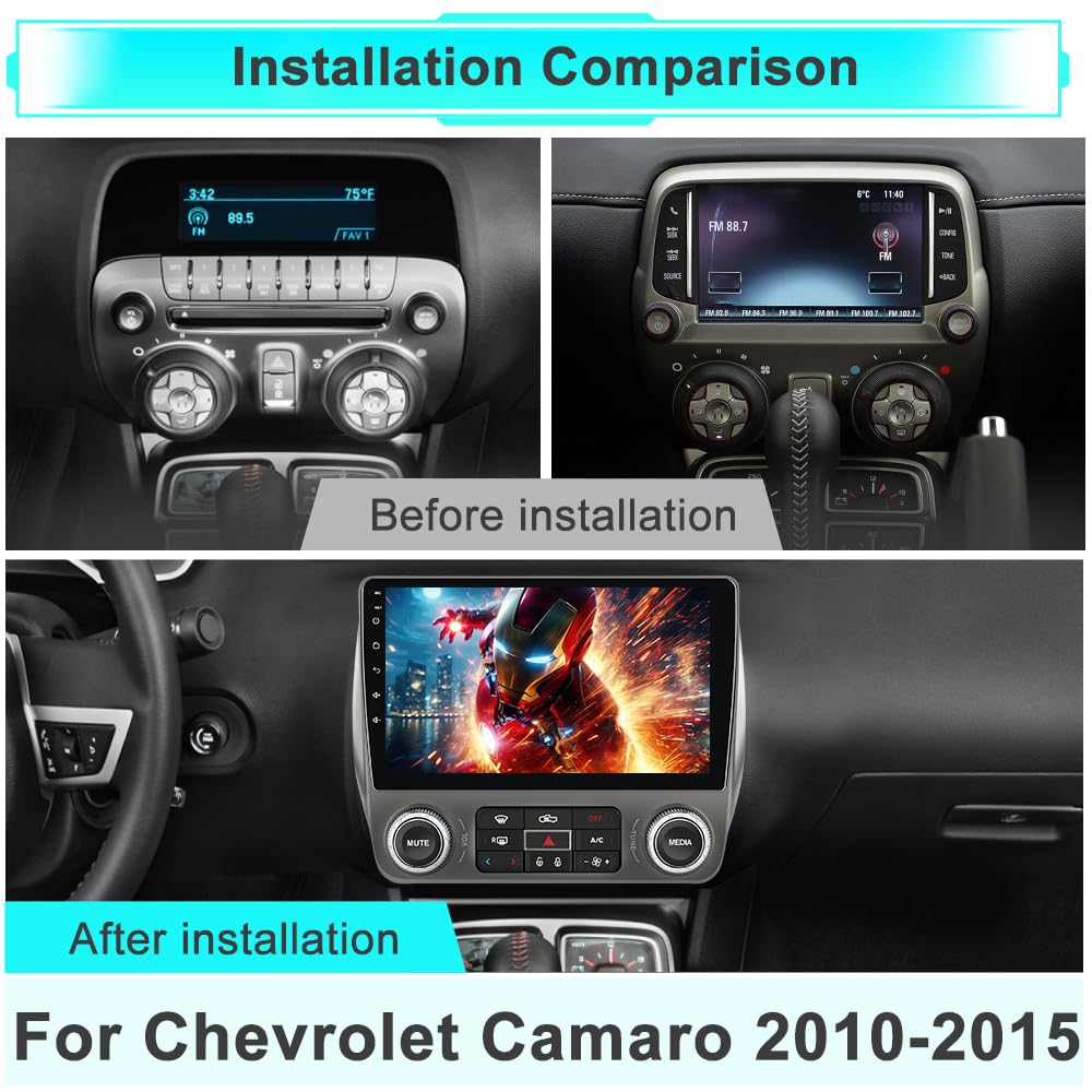 Car Radio for Chevrolet Camaro 2010-2015 Android 15 with 9 inch Touchscreen 2GB+64GB Carplay, Android Auto, Online Navigation, SWC, WiFi, Bluetooth, FM/AM/Radio,DSP