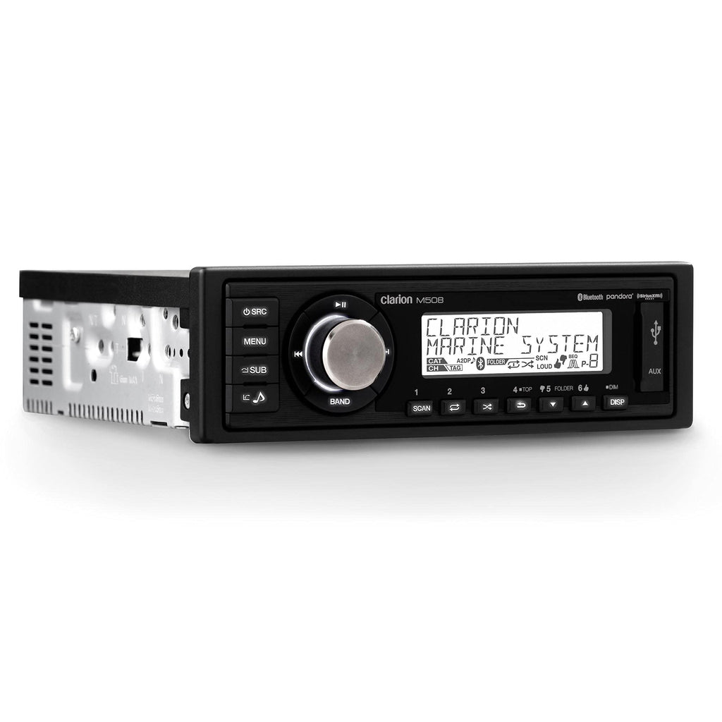 Clarion M508 Single DIN Marine Digital Media Receiver with Bluetooth aptX, AM/FM Weather Band, USB, AUX, SiriusXM-Ready, 4V RCA Outputs