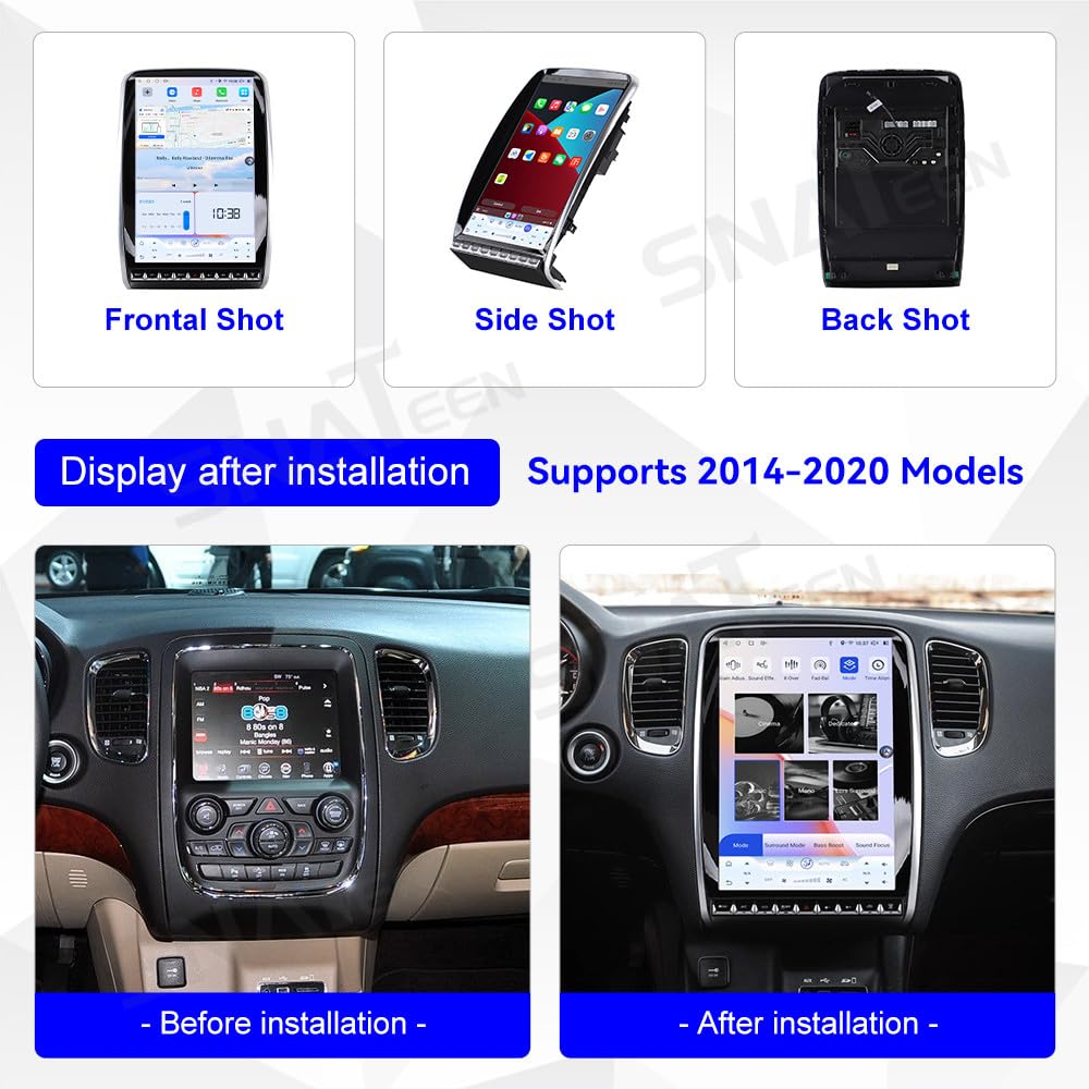 14.5 Inch Vertical Tesla Style Android 15 Car Stereo, GPS Navigation Multimedia Player Auto Radio Head Unit Replacement for Dodge Durango 2014 2015 2016 2017 2018 2019 2020 (8+256GB)