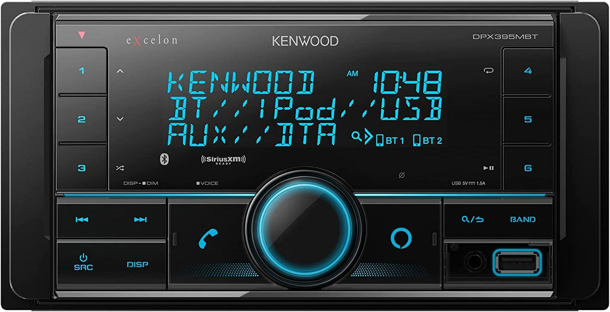 KENWOOD DPX395MBT Double DIN in-Dash Digital Media Receiver with Bluetooth (Does not Play CDs), Mechless Car Stereo Receiver, Amazon Alexa Ready - Black, Plus SXV300V1 SiriusXM Tuner