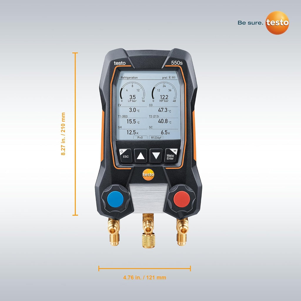 testo 550s AC Manifold Gauge Set – Manifold Gauges HVAC – Incl. 2 Wired Temperature Clamp Probes – Recharge Kit with Superheat, Subcooling For AC, Refrigeration & Heat Pumps – Bluetooth