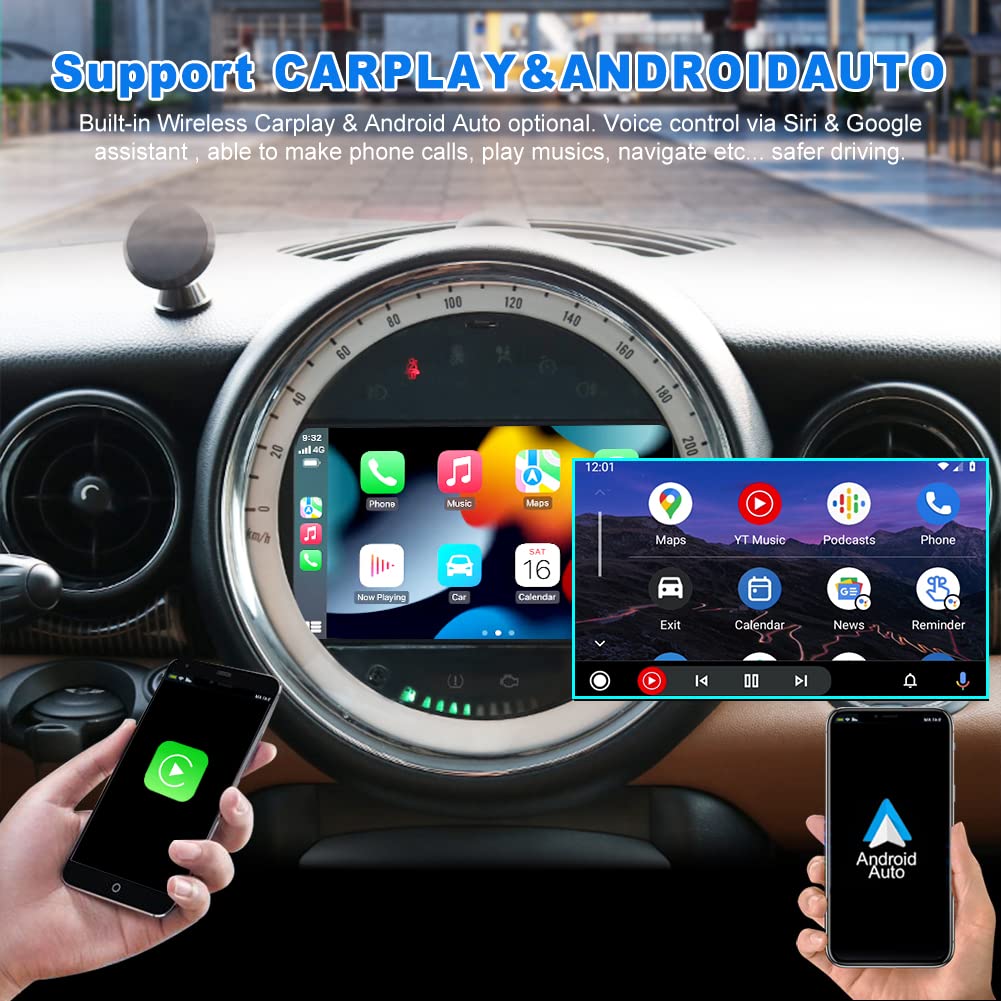 [8+64G] Android 13 Car Radio Stereo for Mini Cooper R56 2007-2010 with Carplay Android Auto 7 inch Touchscreen Car Stereo WiFi GPS Navigation Steering Wheel Control Backup Camera