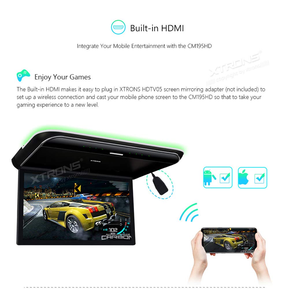 XTRONS 19.5 Inch Car Overhead Player, with HDMI, Built-in Speaker, AV Input
