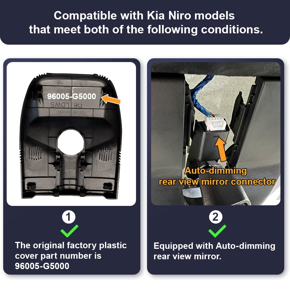 Fitcamx 4K Dash Cam Suitable for Kia NIRO 2017-2022 & NIRO EV 2019-2022 FE Touring EX Premium LX S EX (G5000), OEM Look, UHD 2160P Video, WiFi &APP, Loop Recording, G-Sensor, Easy to Set, 64GB Card