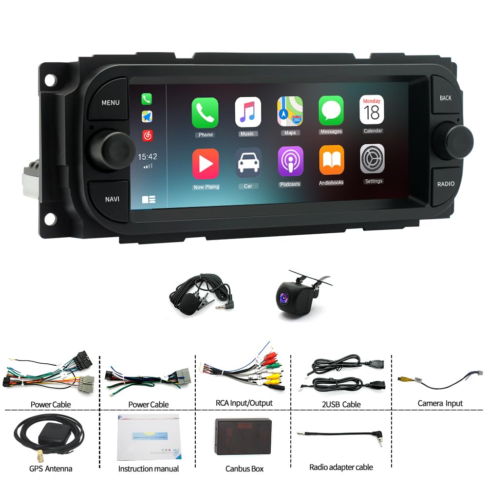 6.86" Touchscreen Car Stereo for Dodge Durango 2001-2003 2G+32G Android 13 Car Radio w/Carplay & Android Auto IPS Touchscreen GPS Navigation w/Bluetooth WiFi FM/RDS Backup Camera Mirror Link SWC