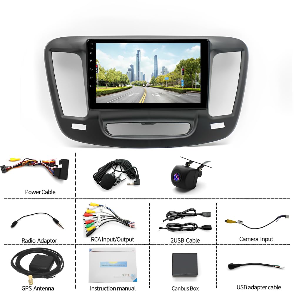 Double Din Car Stereo for Chrysler 200 200C 200S 2015-2019 w/Wireless Carplay & Android Auto, 9 Inch Touchscreen 2G+32G Android 14 Car Radio Receiver Head Unit GPS Bluetooth WiFi AHD Backup Camera