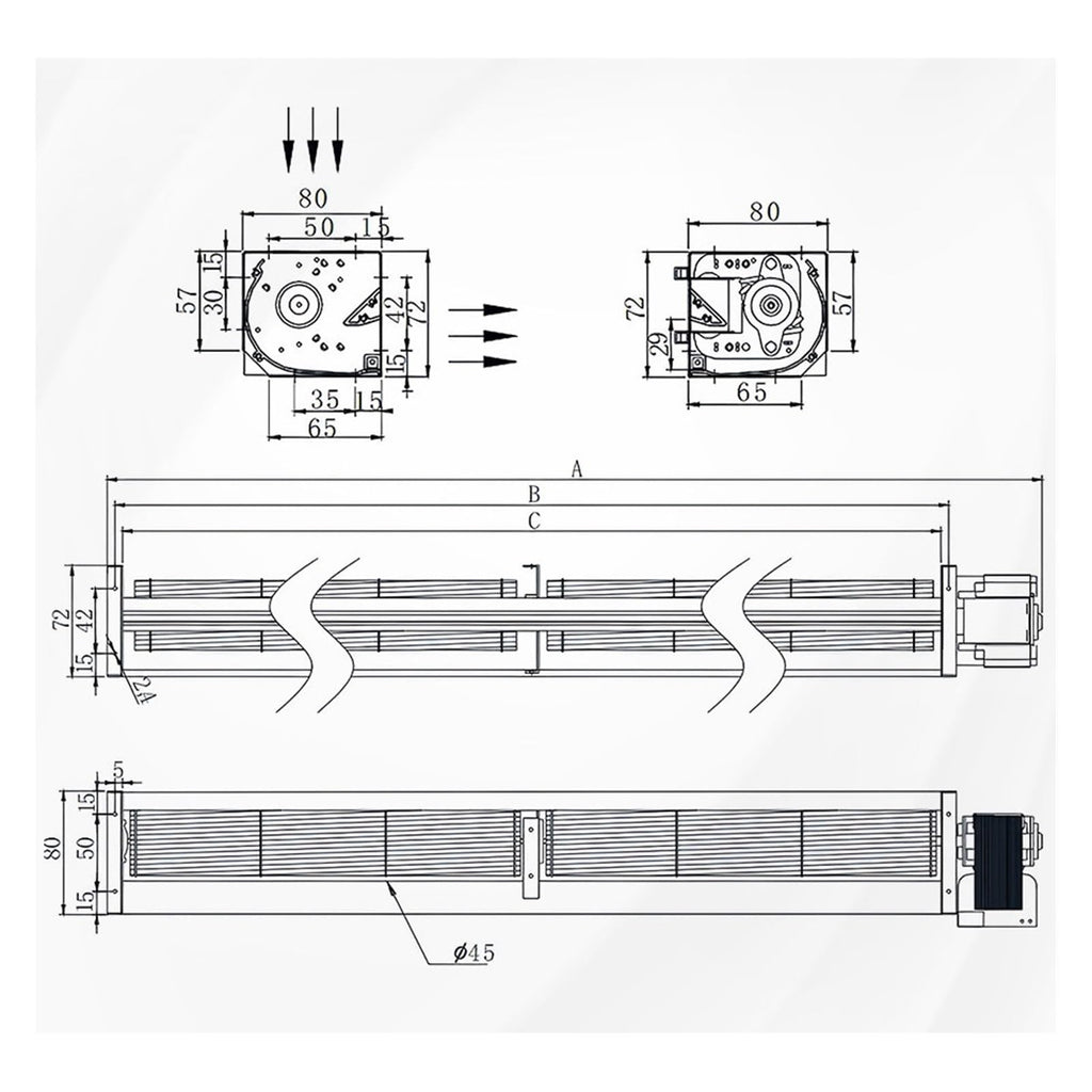 Cross Flow Fan, 220V LB-45mm Series AC tangential Fan