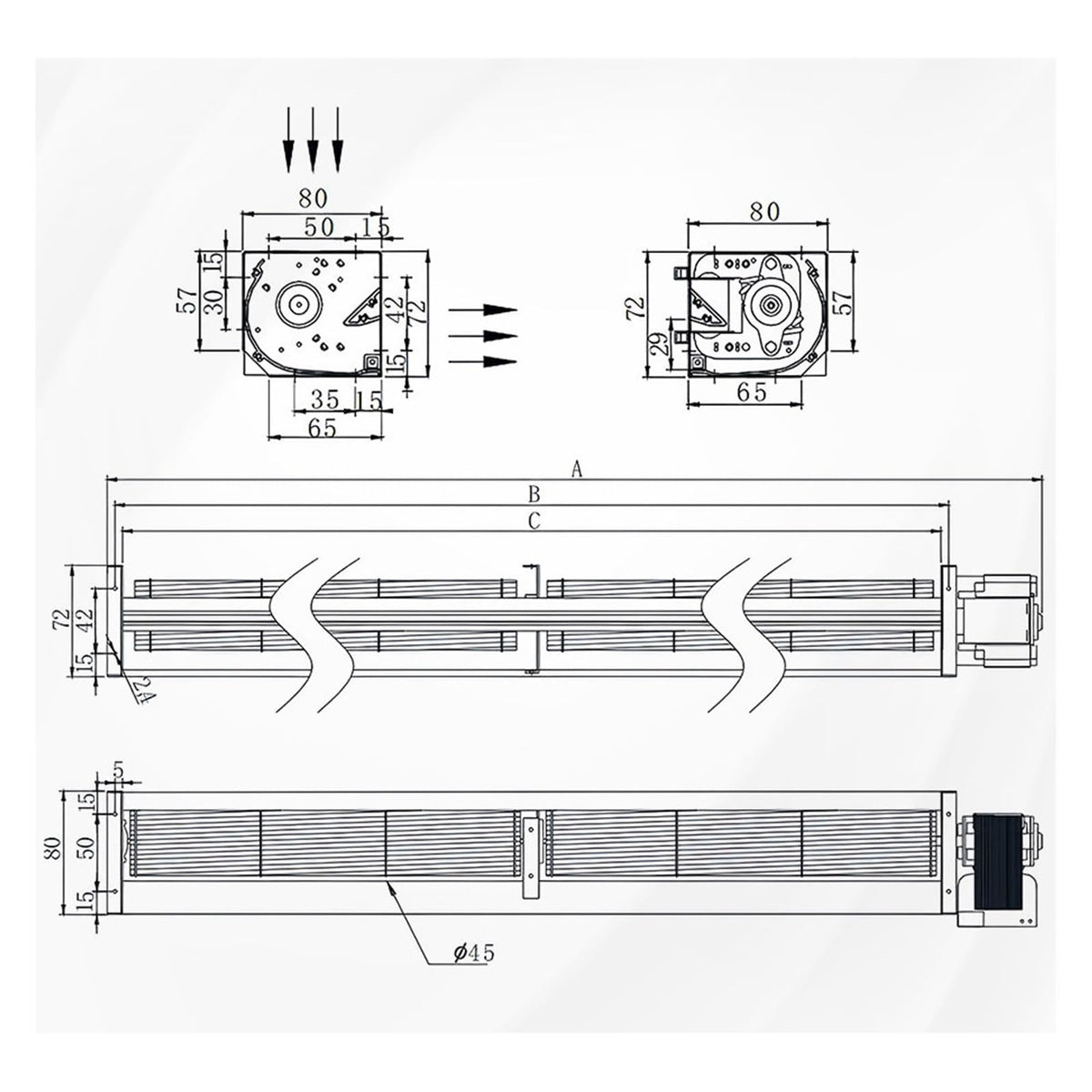 Cross Flow Fan, 220V LB-45mm Series AC tangential Fan