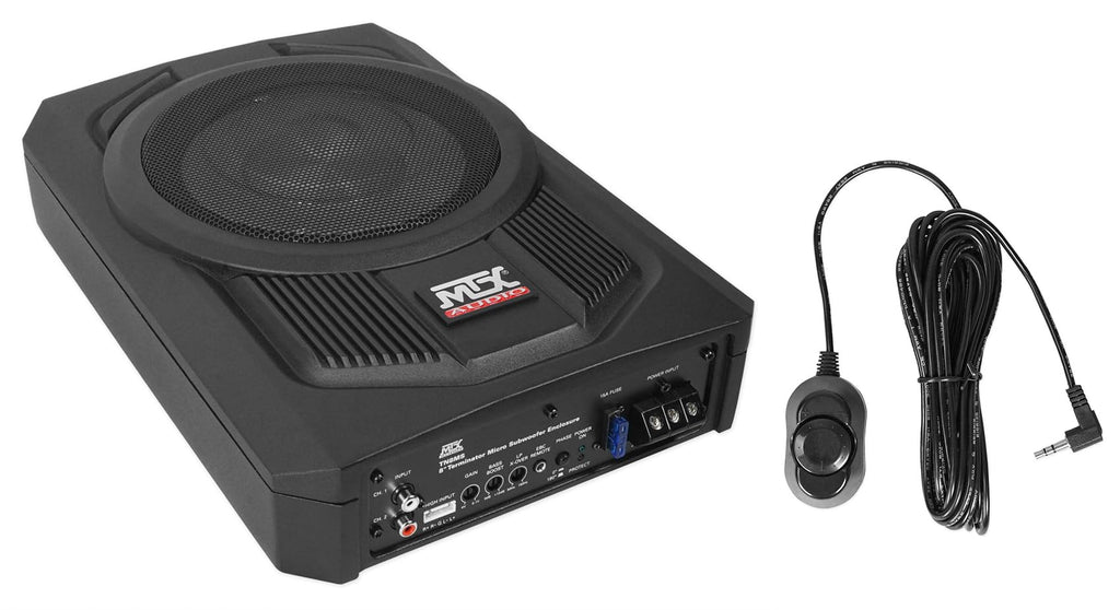 Audiosavings Bundle: MTX TN8MS 8" 200w Slim Under-Seat Active Powered Car/Truck Subwoofer Sub+Remote Bundle with Rockville RWK10 10 Gauge Amp Installation Kit ANL Fuse Holder 100% Copper RCA (2 Items)