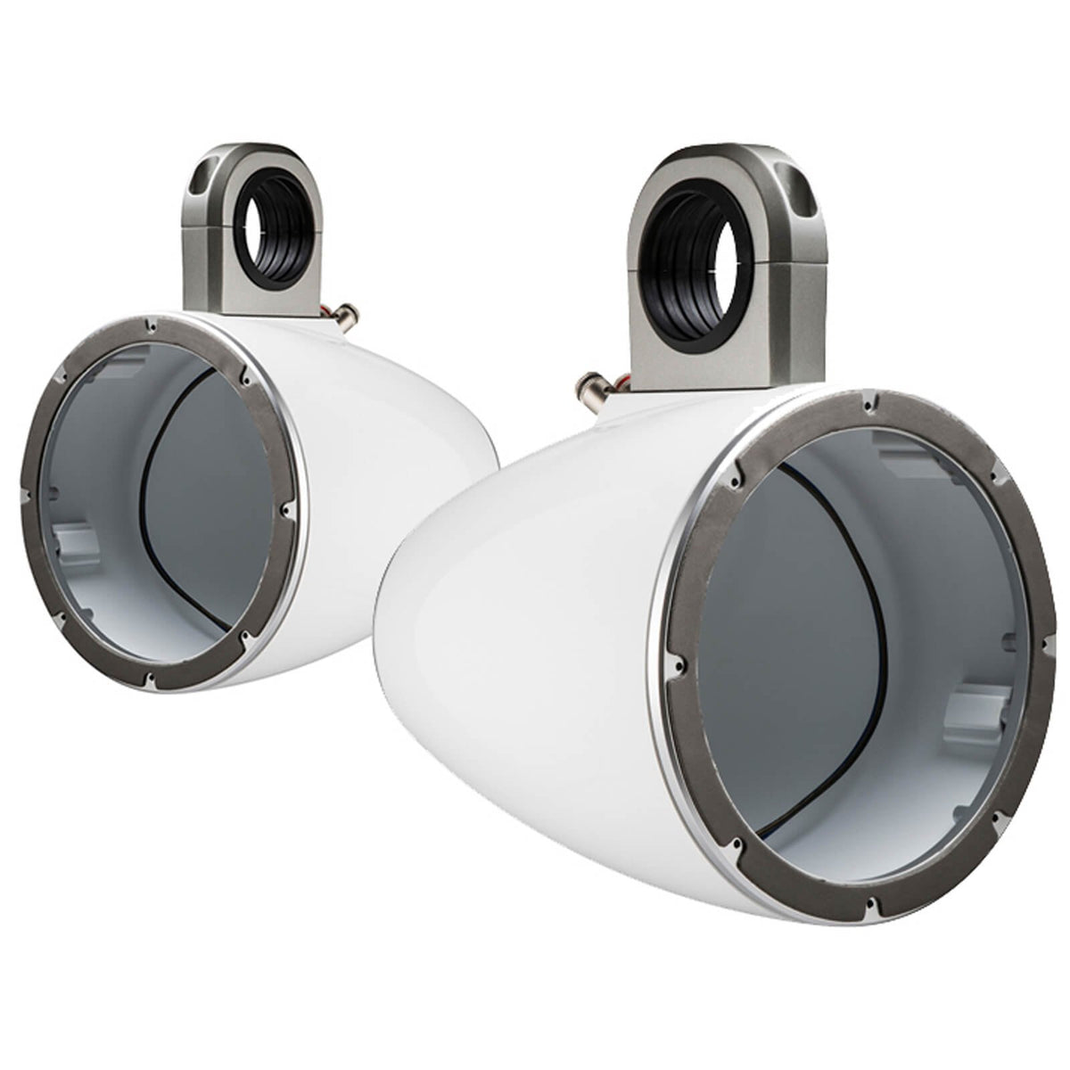 2x Kicker KM8 8-INCH Marine Coaxial Speakers, 2x Kicker KMTESW 8" Marine Speaker Enclosures (White), Enrock Audio Marine Grade Spool of 50 Foot 16-Gauge Speaker Wire