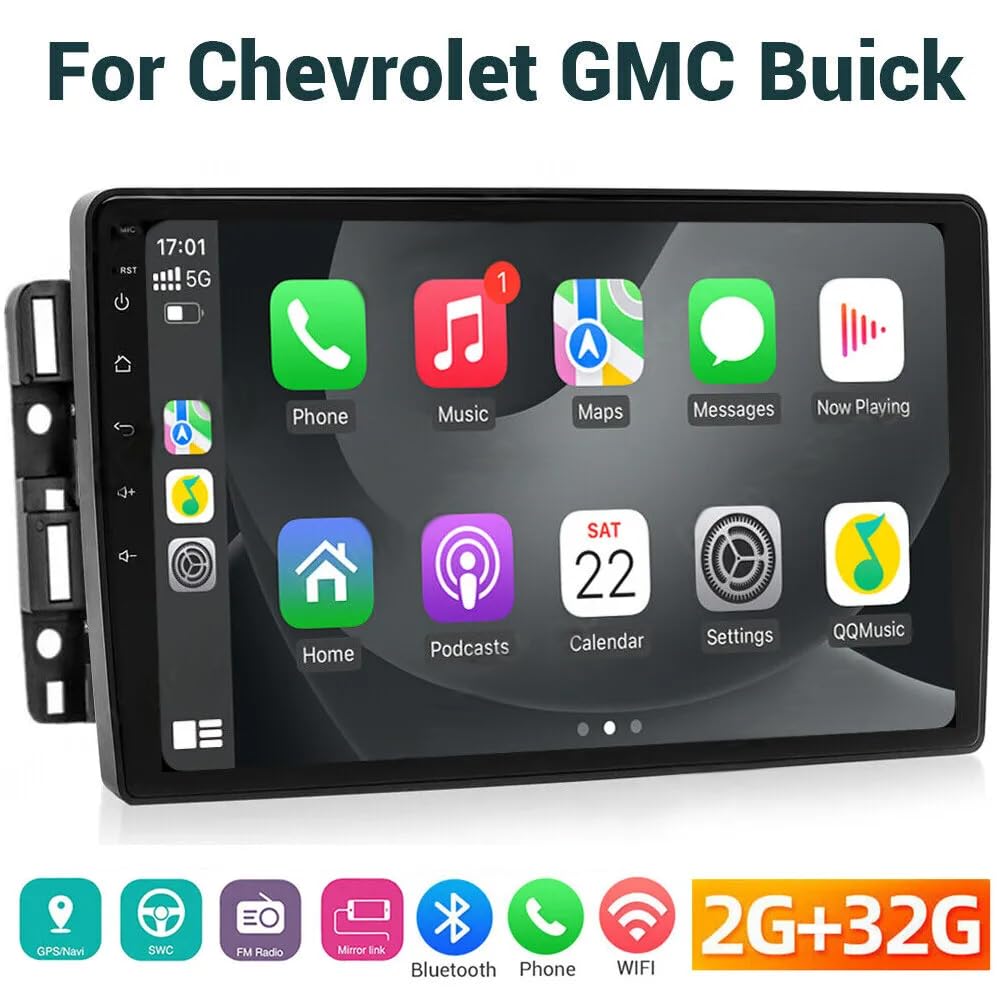 10" Double Din Car Radio for Chevy Traverse 2009 2010 2011 2012 with Wireless Carplay GPS Navi Touch Screen Stereo for Traverse Head Unit Android 14 Bluetooth Backup Camera Mirror Link FM/RDS 2+64G