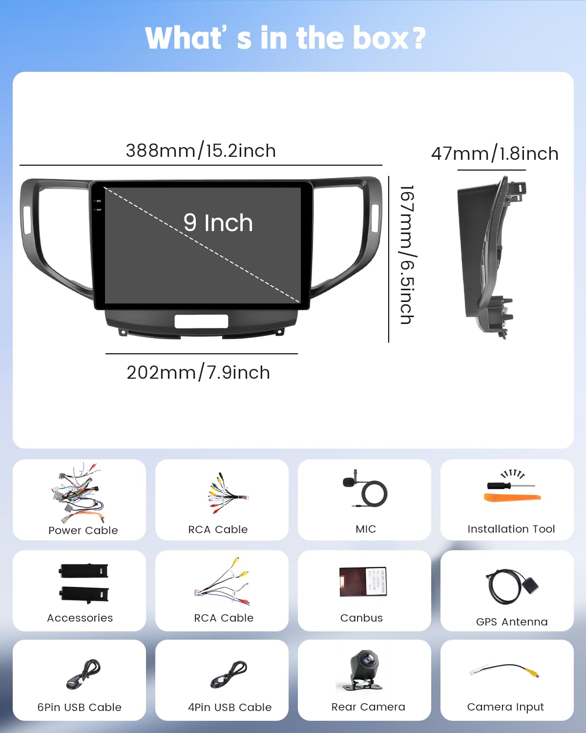 [Roinvou] 4+64G 9" Android15 Car Radio for Acura TSX/Honda Accord 2008-2012