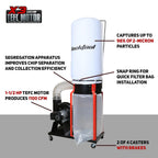 BUCKTOOL 1-1/2 HP Dust Collector, Internal Dust Baffle, 1100 CFM Airflow