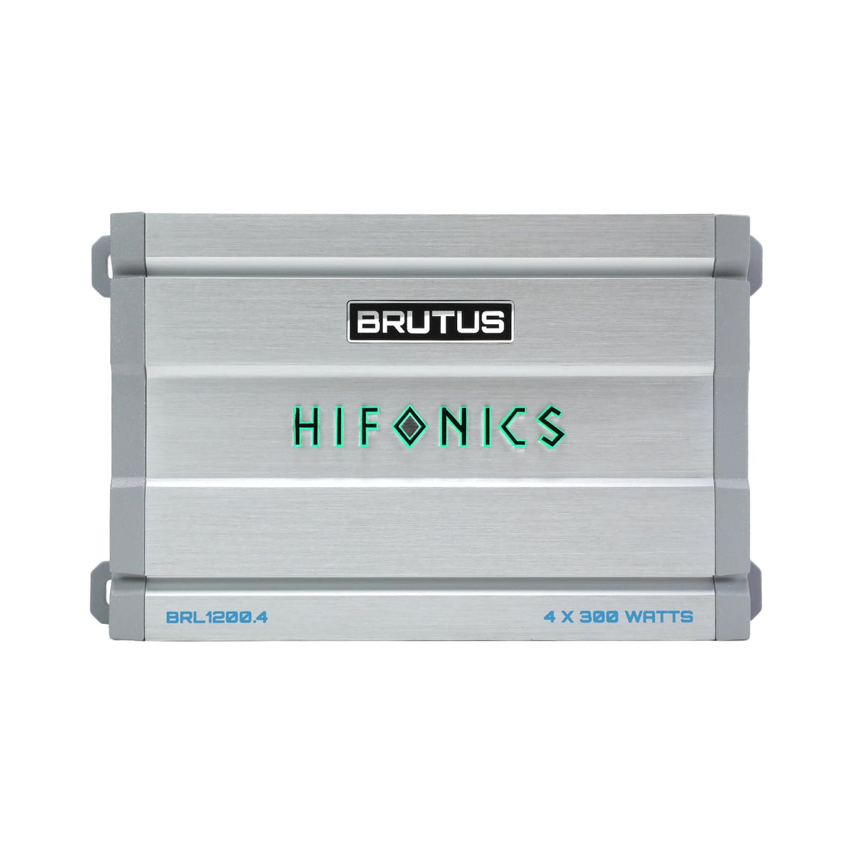 Hifonics Brutus BRL1200.4 car Audio Four Channel Amplifier Delivering 1200 watts RMS with a Built-in UV Meter and Intelligent Power Management System.