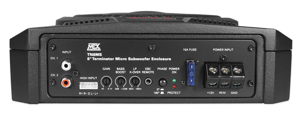 Audiosavings Bundle: MTX TN8MS 8" 200w Slim Under-Seat Active Powered Car/Truck Subwoofer Sub+Remote Bundle with Rockville RWK10 10 Gauge Amp Installation Kit ANL Fuse Holder 100% Copper RCA (2 Items)